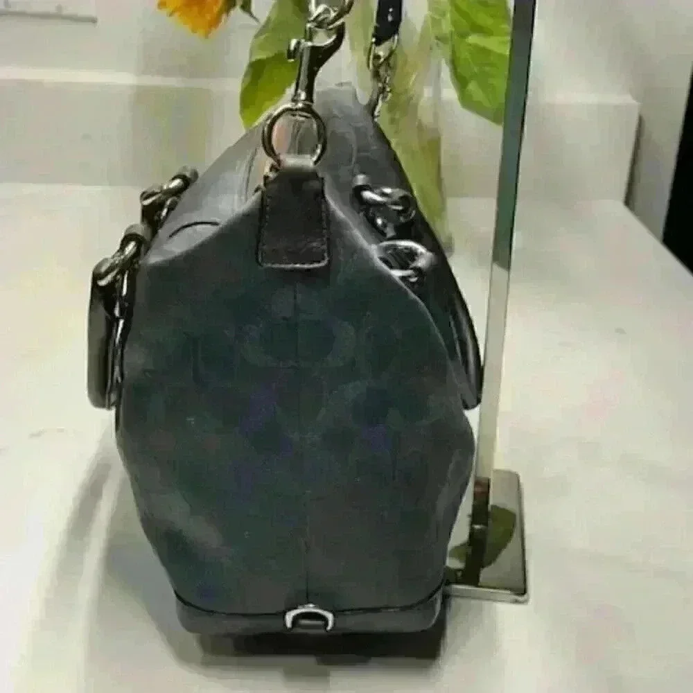 Coach Ashley F18777 Charcoal Gray Sateen Leather Signature Shoulder/Handbag
